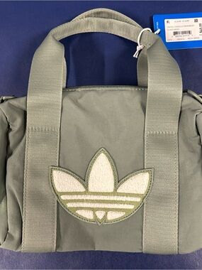 adidas Olive Green Trefoil Chenille Crossbody Duffle Bag